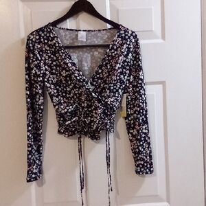 No Boundaries Floral Wrap Crop Top - Black and White